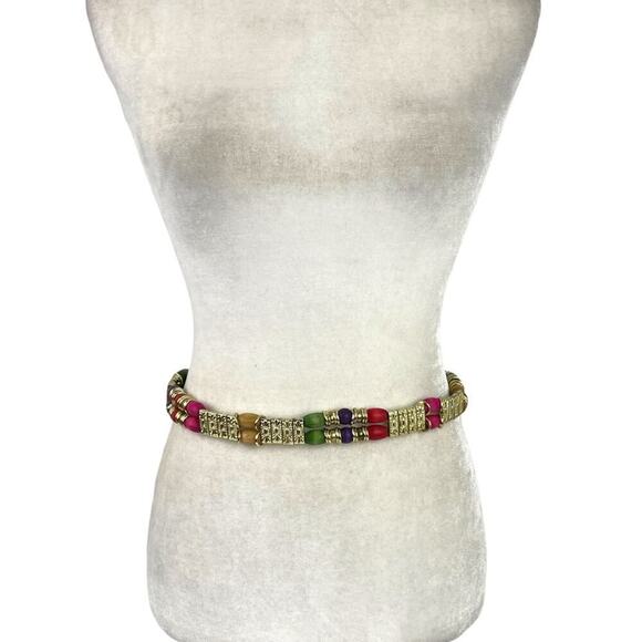 VTG Retro Belt 80s Gold Chain Tiered Wood Rainbow Multicolor Beads Gold Metal main image 5